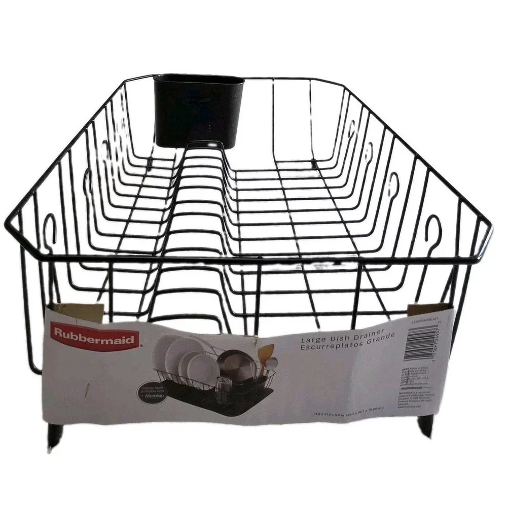 Rubbermaid 6032 Small Dish Drainer Black Coated Wire Rack with Microban New